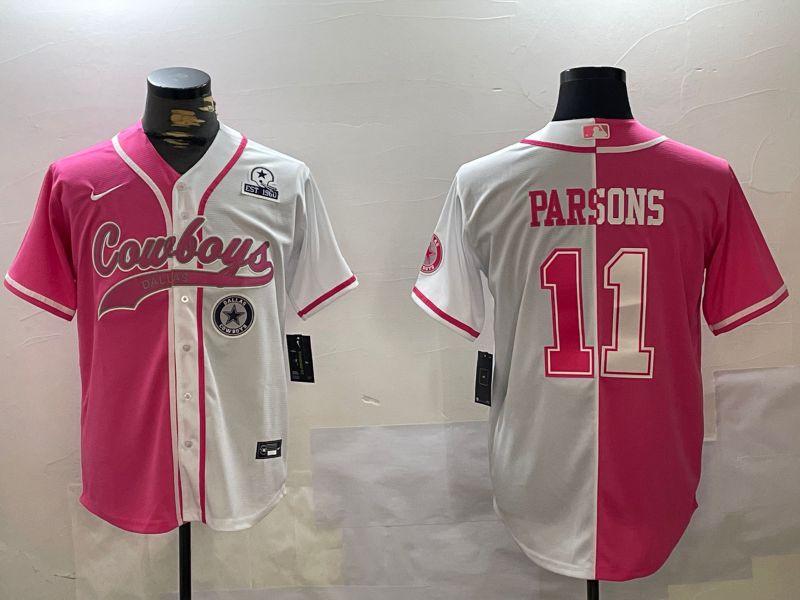 Men Dallas Cowboys 11 Parsons white pink Joint Name 2024 Nike Limited NFL Jersey style 6